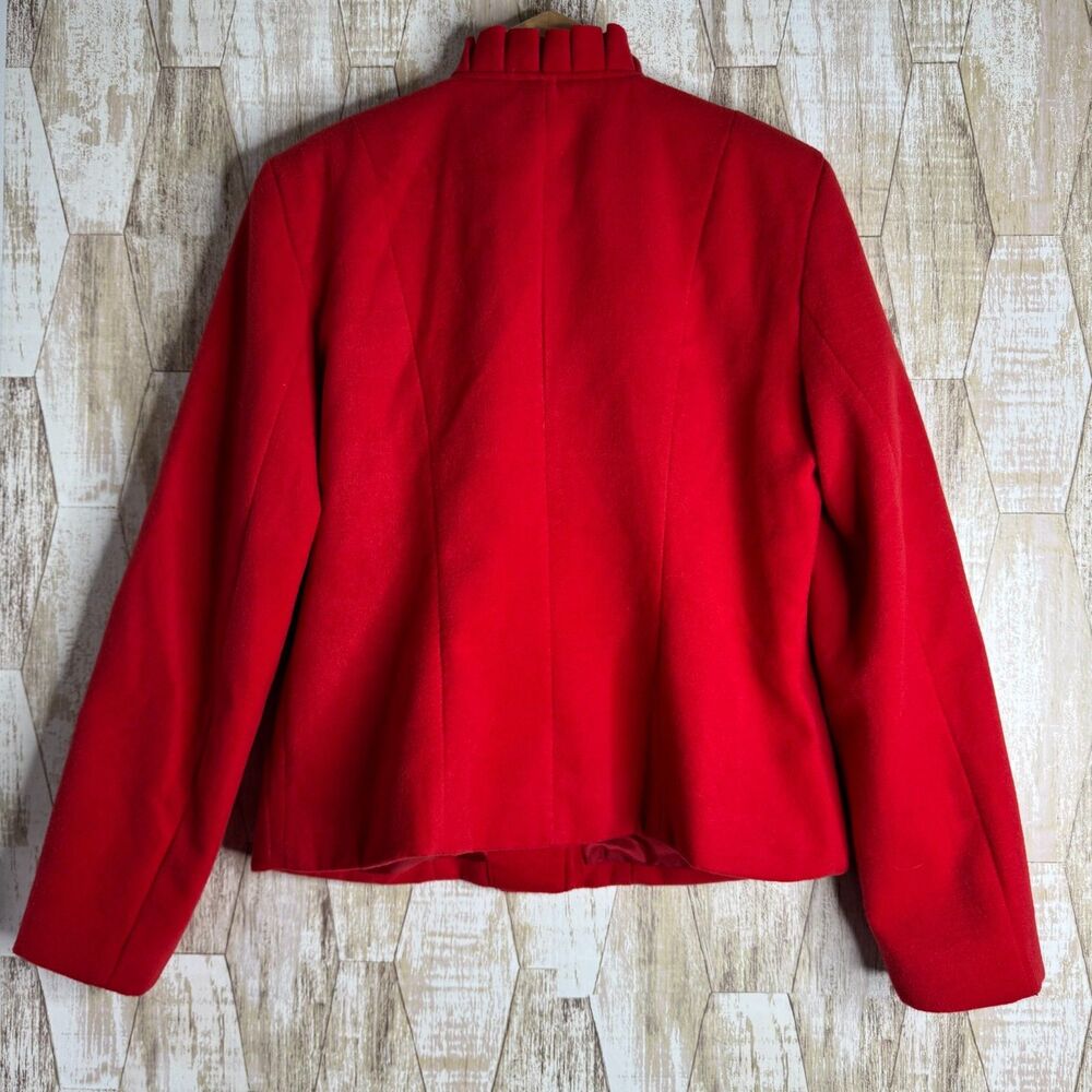 Spense Blazer Suit Coat Pleated RUFFLE Floral ROSETTE RED Felt Jacket Size L - Picture 5 of 8